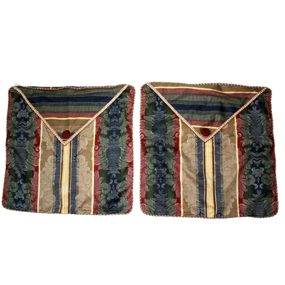 A Pair Of Vintage Sofa Pillowcases Envelopes Jewel Tones Victorian Stripes  #03